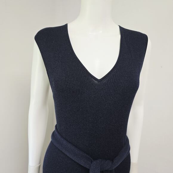 MM LaFleur Dress XL Chell Sleeveless Ribbed Belted Navy Blue V-Neck Stretch - Picture 5 of 13
